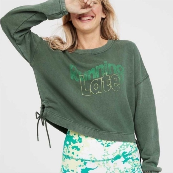 OFFLINE By Aerie Weekend Side Tie Sweatshirt. Green. Running late Small - Picture 1 of 7